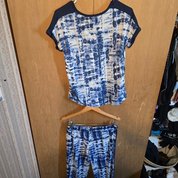 Lucky Brand Pajamas 2pc Lounge Set Women S Blue Tie Dye Short Sleeve Pants - Picture 3 of 6